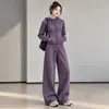 Conjunto de moletom com calça para mulheres, adequado para primavera, outono e inverno, com design de zíper e capuz, estilo solto e casual, e calça de perna larga, um conjunto de duas peças