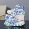 Tênis de basquete infantil para meninos e meninas sapatos esportivos atrito faz barulho verão novo malha respirável leve tênis de treino