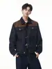 Directo del fabricante: Patchwork de gamuza, mezclilla cruda, chaqueta de mezclilla estilo granja para hombre, moda americana retro, corte corto y ancho, hombro normal