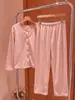 Cárdigan rosa estilo dulce con ribete de encaje, conjunto de otoño para mujer de manga larga y pantalón largo, ropa de estar por casa agradable a la piel, adecuado para usar como prenda exterior