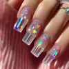 WM-230 Cristal Brilhante Unha Postiça Curta T Temperamento Spice Girl Pó Suave Aurora Peças de Unha para Usar Venda por Atacado