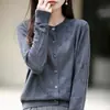 Cardigan de Punto Jacquard Cuello Redondo Estilo Suave para Mujer Suéter Sencillo con Temperamento Abrigo Otoño Invierno Capa Base Cálida Rejuvenecedor Versátil