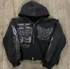 Moletom com Zíper Preto e Estampa de Estrela Hip-Hop de Rua para Mulheres Outono e Inverno Jaqueta Moletom Y2K Harajuku para Homens