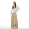 Pantalones casuales de estilo "old money" transfronterizos, pantalones largos holgados de pierna ancha de cintura alta nuevos para mujer, pantalones largos caqui, pantalones caqui extralargos