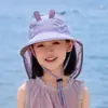 Chapéus Infantis Novo Estilo Verão Fino Proteção Solar Secagem Rápida Chapéu Cachecol para Homens e Mulheres Fofo Desenho Animado Aba Larga Chapéu de Sol