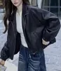 Chaqueta corta de cuero PU estilo dulce y fresco con cuello alto para mujer, novedad otoño 2026, chaqueta de cuero biker holgada con cordón, casual
