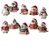 Set Transfronterizo de 10 Piezas de Madera Plana 2D Lindo Pingüino Árbol de Navidad Fiesta Festiva Adornos Colgantes