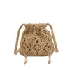 Bolso de Paja Tejida Simple Estilo Coreano 2026 Nueva Moda Diseño de Nicho Bolso Cruzado Tipo Cubo Bolso de Playa