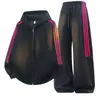 Conjunto de Sudadera con Capucha y Cárdigan, Ropa Deportiva Casual de Dos Piezas, Unisex, Rayas y Retazos