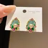 Pendientes Ovalados de Perla con Goteo de Aceite Flor de Aguja Plateada, Estilo Corte Vintage, Pendientes Exquisitos y Elegantes, Lujo Ligero y Sensación de Alta Gama
