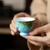 Xícara de Chá de Cerâmica Pintada à Mão com Esmalte Submerso, Xícara Alta para Aroma, Xícara de Mestre, Estilo Pintura a Óleo, Xícara Única do Conjunto de Chá Fresco
