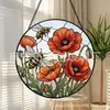 Flor Vermelha Abelha Vidro Pingente Colorido Ornamento de Vidro para Pendurar em Casa Decoração de Janela Jardim Pegador de Sol