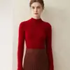 Suéter de cachemira transfronterizo para mujer con cuello semi-alto, corte ajustado, camiseta base de punto suave y acogedora, suéter liso para otoño e invierno 2026
