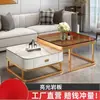Mesa de centro italiana sala de estar hogar superficie brillante mesa de centro de placa de roca lujo ligero moderno simple apartamento pequeño madera maciza cuadrada mesa auxiliar