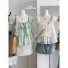 Blusa Dulce de Verano 2026 Estilo Coreano Ruoxin para Chica Joven, Ajustada, con Mangas Cortas Volantes y Adorno de Encaje