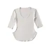 Camiseta Lisa de Manga Média, Inspirada em Mangá, Que Valoriza a Silhueta, Estilo Puramente Sexy, Elegante e Versátil para Primavera e Verão, Corte Slim com Barra Curva
