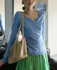 Lalglow Momento Cómodo Algodón Retorcido Adelgazante Protector Solar Camiseta de Manga Larga Amigable con la Piel Top Versátil para Mujer