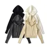 Y6018-26 Cardigan de Tricô Outono Retrô Americano Modelagem Solta Cor Macaron Jaqueta com Capuz de Manga Longa