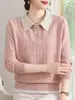 Suéter de punto de imitación de dos piezas con cuello para mujeres de mediana edad y mayores, top elegante para primavera y otoño, camisa básica holgada de moda, suéter