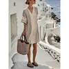 Vestido Casual de Verano 2026 Nuevo y Moderno a Rayas de Puro Deseo con Cuello en V de Longitud Media Transfronterizo Amazon Europeo y Americano