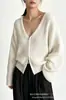 Cárdigan de punto con cremallera y cuello en V estilo coreano para mujer, nuevo top casual de principios de otoño con hombros caídos, mangas largas y chaqueta suéter de punto grueso