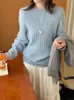 [Textura de Niebla Suave] Suéter de Punto Trenzado de Cuello Redondo de Lana Cachemira Pesada de Manga Larga para Mujer, Suéter de Color Sólido de Otoño
