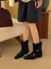 Botines de Ante con Tacón Grueso para Mujer, Botas de Media Caña de Moda para Dos Formas de Usar, Estilo Vintage Otoño/Invierno con Hebilla de Cinturón y Punta Cuadrada Plegable 2026