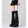 Pierneras Minimalistas de Alta Gama con Retazos, Falsas de Dos Piezas, Hasta la Rodilla, Calcetines de Muslo Apilados Personalizados, Cubrecalcetines Anchos de Cuero con Hebilla de Subcultura, Delgados