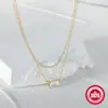 Collar Elegante Apilado Cuadrado de Diamante Doble Cadena Clavícula S925 Plata de Ley para Mujer Accesorios de Collar Calientes de Venta en Europa y América