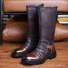 Botas Longas Retrô com Fivela de Cruz Solado Grosso Antiderrapante Resistente ao Desgaste Zíper Lateral Emagrecedoras Comércio Exterior Dropshipping