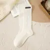 Meias de Lã para Panturrilhas, Meias de Outono e Inverno para Mulheres, Meias Largas com Etiqueta de Tecido Estilo Miu, Escolhas de Blogueiros da Moda, Estilo Japonês Ins