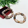 Pulsera al por mayor de cuentas grandes con ágata de patrón de dragón, cristal acuático blanco, cuentas redondas soñadoras, cuentas de barril, suministro para transmisiones en vivo, estilo unisex