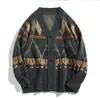 Suéter masculino estilo japonês vintage primavera e outono cor contrastante solto com decote em V suéter de malha Cardigan casual top jaqueta masculina elegante