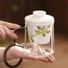 Taza de Té de Vidrio con Flor de Osmanthus Dorada Pintada a Mano de Fábrica Taza con Separación de Agua y Té Taza Simple Estilo Chino con Tapa Taza para Beber