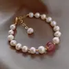 Pulseira de Pérola Natural Feminina Pulseira Popular Estudante Melhor Amiga Estilo K Simples Ins Design de Nicho Joia de Mão Personalizada Tendência