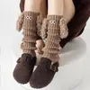 Calcetines para Zapatos para Mujer, Patrón de Perro Esponjoso, Color Café Vintage, Calentadores de Piernas Tejidos Cálidos para Otoño e Invierno