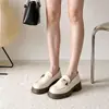 Mocasines de cuero suave para primavera y otoño, de suela blanda, ligeros, estilo británico para mujer, con tacón grueso, diseño retro, adecuados para el trabajo y el trayecto diario, zapatos planos sin cordones