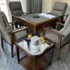Mesa de Café Mahjong de Gama Alta con Forma de Abanico para Hotel Madera Maciza Placa de Roca Pequeño Estante de Almacenamiento Sala de Ajedrez y Cartas Estante para Agua de Té Especial para Casa de Té Antiescaldado