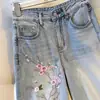 Jeans de Color Claro Estilo Chino para Mujer 2025 Nuevos Pantalones Rectos Ajustados de Tiro Alto Pantalones Anchos Ajustados Bordados para Niñas
