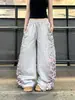 Pantalones de Chándal Gráficos con Letras Estampado de Leopardo Estilo Americano para Mujer, Principios de Primavera 2026, Grises Holgados Casuales de Pierna Ancha Deportivos
