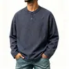 Comércio Exterior 2026 Malha de Tricô Cruzada Primavera e Outono Camiseta de Manga Longa para Homens, Caimento Solto, Estilo Europeu e Americano, Camisa Básica Versátil de Cor Sólida com Botões