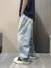 Jeans rotos con salpicaduras para hombre pierna recta holgados pantalones de alta calle americanos marca de moda rebelde guapo diseño retro graffiti pantalones largos