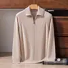 Chaqueta suéter de punto, top de otoño e invierno, suéter pesado y grueso 100% cachemira pura para hombre, cárdigan con doble cremallera y cuello de solapa