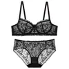 Lencería sexy estilo francés, conjunto de sujetador de encaje con lazo de deseo puro de verano fino, hace que los pechos grandes parezcan más pequeños y proporciona soporte lateral para los pechos