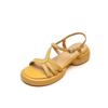 Sandalias casuales de estilo coreano, suaves y versátiles, de piel de vaca, para verano de 2024. Punta redonda, punta abierta, tacón medio, cuero genuino, cómodas y con suela gruesa.