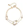 Moderna Moda de Lujo Ligero con un Toque de Alta Gama, Pulsera Doble Capa de Concha de Estrella y Luna con Circonita Super Brillante, Accesorio de Mano Versátil de Nicho para Mujeres