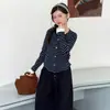 Conjunto de Otoño para Niñas 2026 Nuevo de Moda y Elegante Estilo Coreano Conjunto de Cárdigan Rayado Falso de Dos Piezas para Niños Mayores