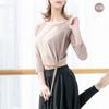 Roupas de Prática de Dança para Mulheres, Tops Adultos, Roupas de Dança de Manga Curta, Collants de Gola Redonda, Laços Laterais Ajustáveis na Cintura