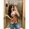 Camisola de Estilo Vacacional Retro con Estampado de Pintura al Óleo Colorida para Mujer, Hermoso Top Corto sin Mangas de Espalda Descubierta para Verano
