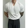 Camiseta de Manga Corta Raglán con Cuello en V para Hombre Verano Delgada Estilo Coreano Alta Calidad Estilo Casual Ligero Maduro Color Sólido